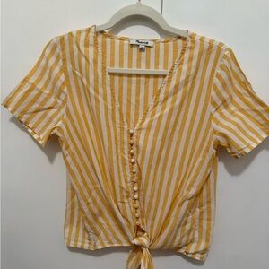 Madewell Petite Agency Tie-Front Button Top in Pompano Stripe, Size Small